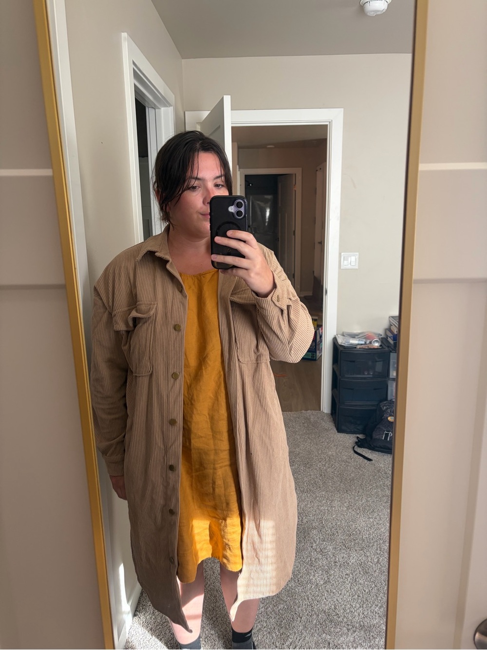 Tan Button-Up Ribbed Shirt Jacket - Picture 2 of 5